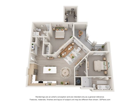 Floor plan for 2 beds, 2 baths, 1301 sqft